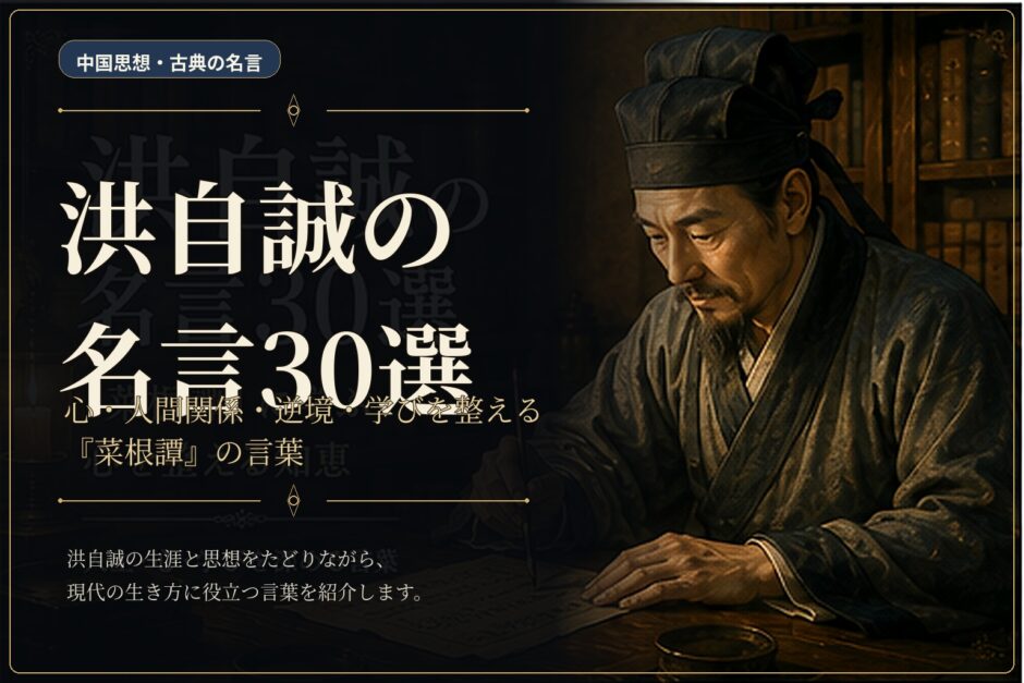 洪自誠の肖像と書斎に「洪自誠の名言30選」と配したアイキャッチ画像