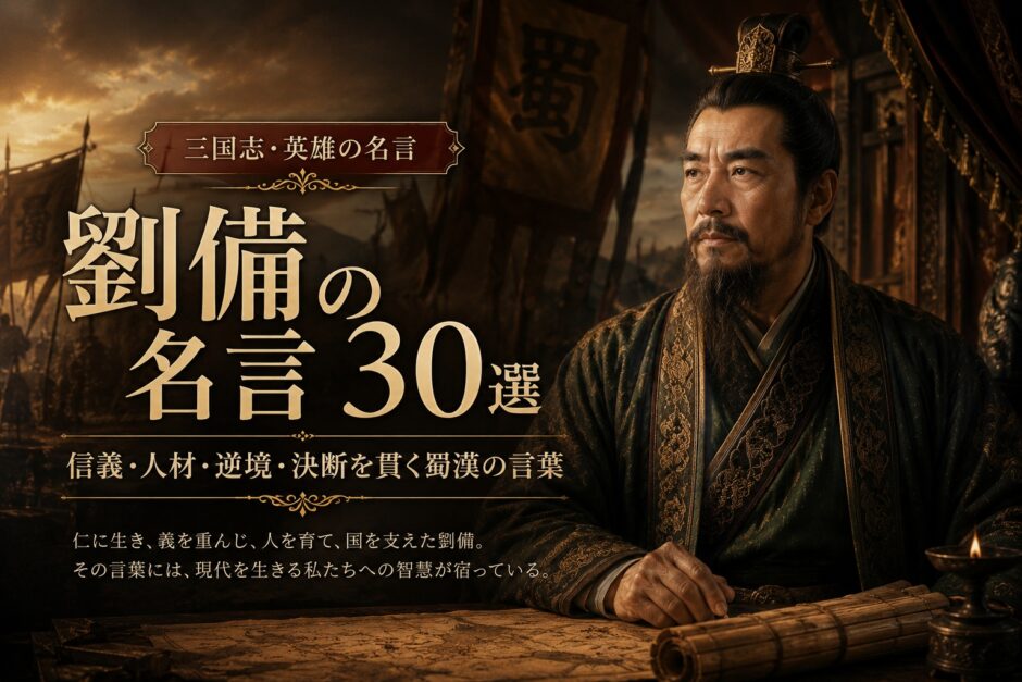 劉備の肖像と「劉備の名言30選」の文字を配したアイキャッチ画像