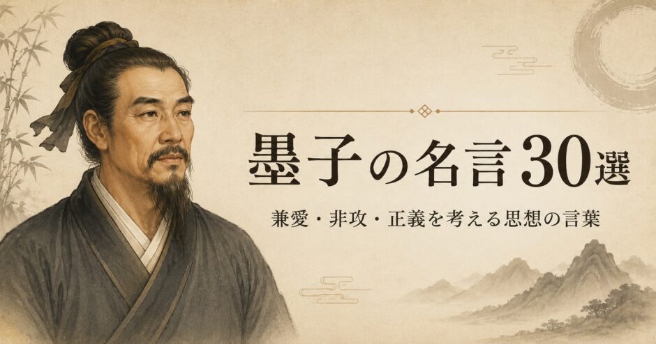 墨子の肖像と「墨子の名言30選」の文字を配したアイキャッチ画像