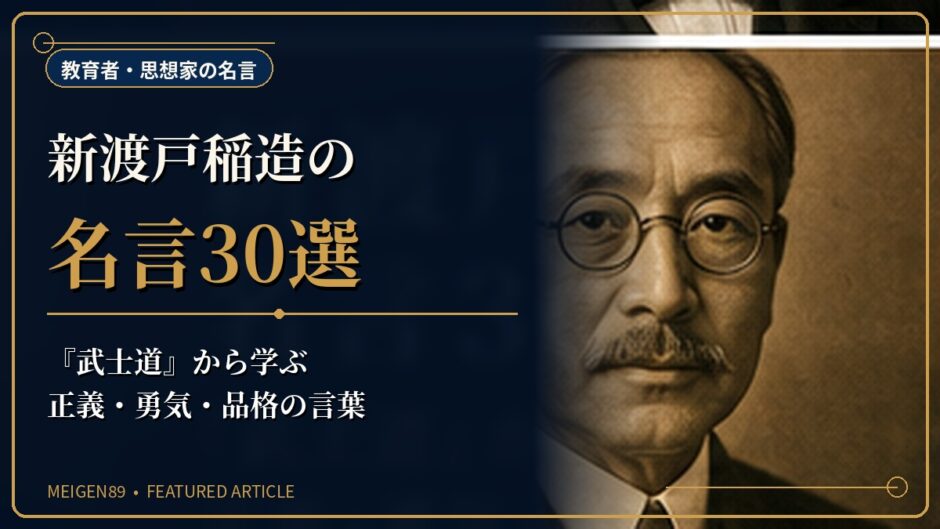 新渡戸稲造の肖像と古書を描き、『武士道』から正義・勇気・品格を学ぶ名言記事のアイキャッチ画像