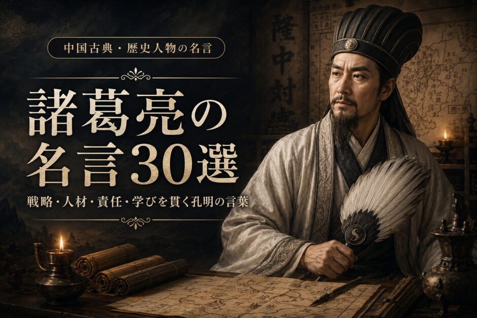 諸葛亮の肖像と「諸葛亮の名言30選」の文字を配したアイキャッチ画像