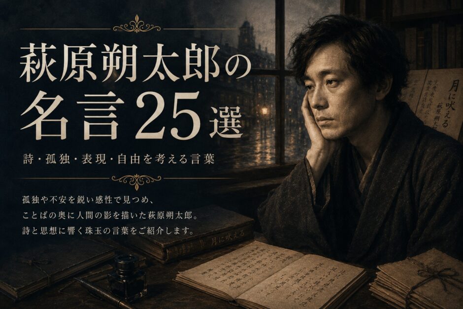 萩原朔太郎の肖像と「萩原朔太郎の名言25選」の文字を配したアイキャッチ画像