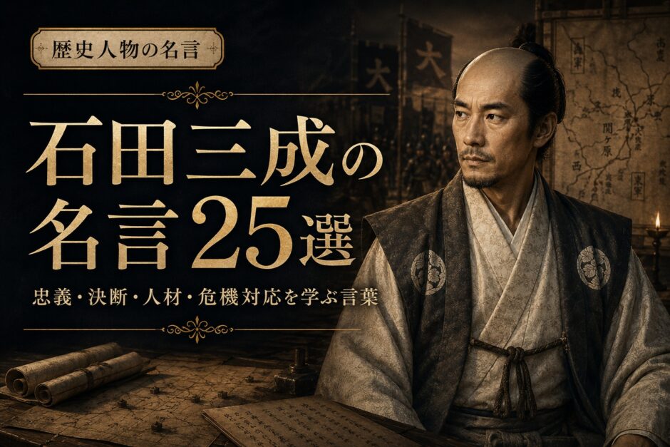 石田三成の肖像と「石田三成の名言25選」の文字を配したアイキャッチ画像