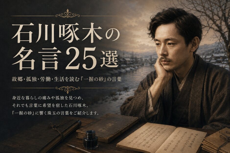 石川啄木の肖像と「石川啄木の名言25選」の文字を配したアイキャッチ画像