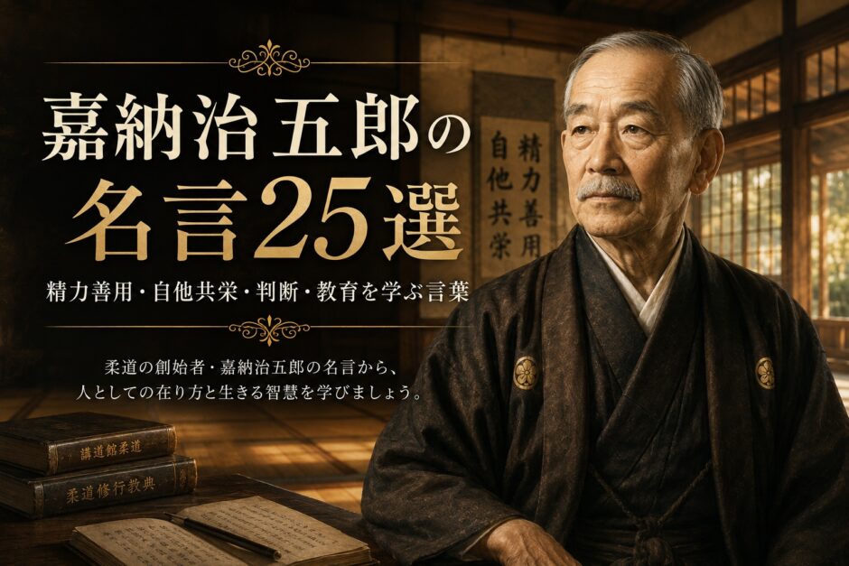 嘉納治五郎の肖像と「嘉納治五郎の名言25選」の文字を配したアイキャッチ画像