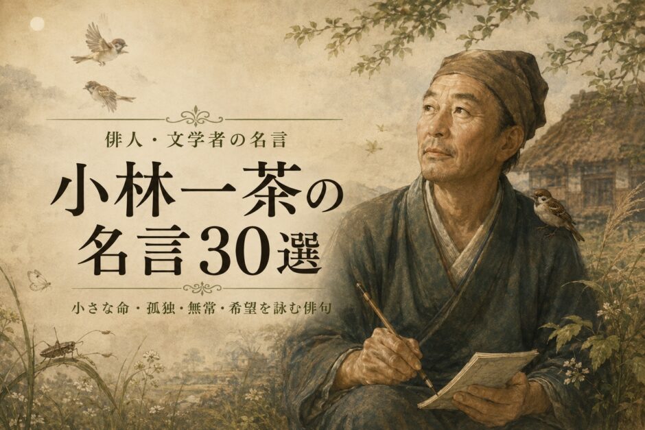 小林一茶の肖像と「小林一茶の名言30選」の文字を配したアイキャッチ画像