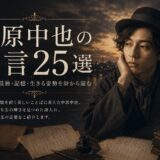 中原中也の肖像と「中原中也の名言25選」の文字を配したアイキャッチ画像