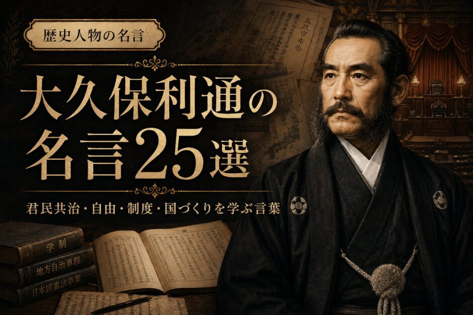 大久保利通の肖像と「大久保利通の名言25選」の文字を配したアイキャッチ画像
