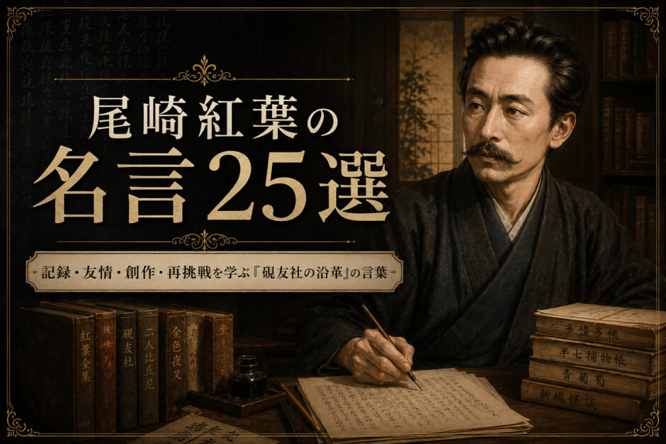 尾崎紅葉の肖像と「尾崎紅葉の名言25選」の文字を配したアイキャッチ画像