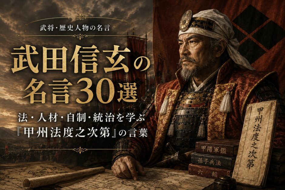 武田信玄の肖像と「武田信玄の名言30選」の文字を配したアイキャッチ画像