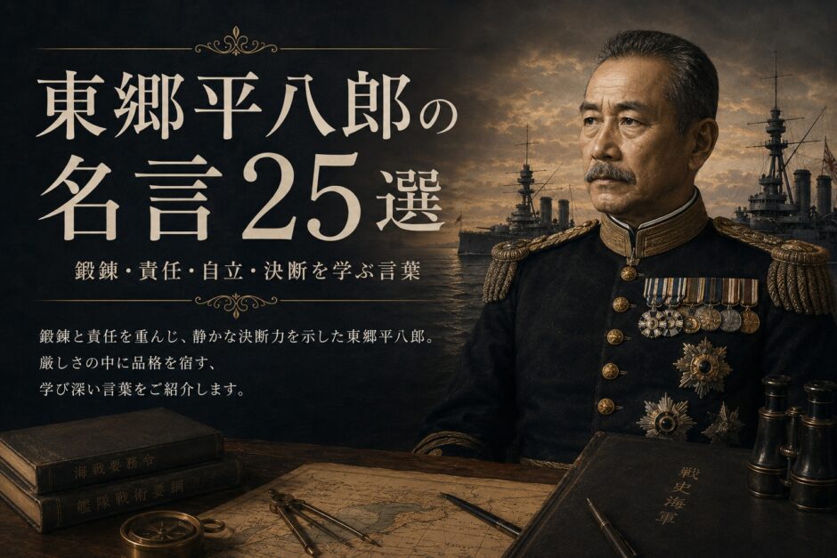 東郷平八郎の肖像と「東郷平八郎の名言25選」の文字を配したアイキャッチ画像