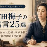 津田梅子の肖像と「津田梅子の名言25選」の文字を配したアイキャッチ画像