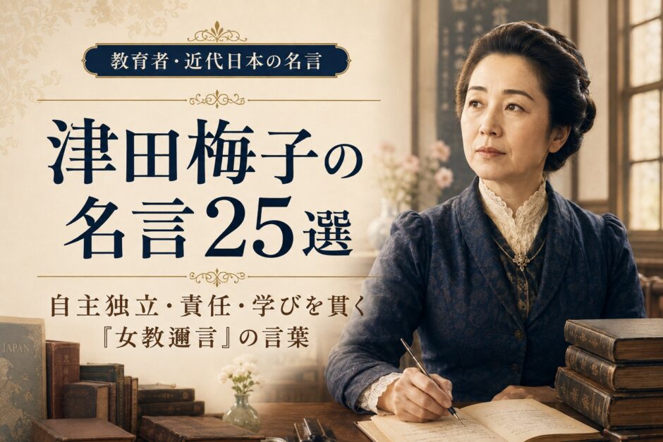 津田梅子の肖像と「津田梅子の名言25選」の文字を配したアイキャッチ画像