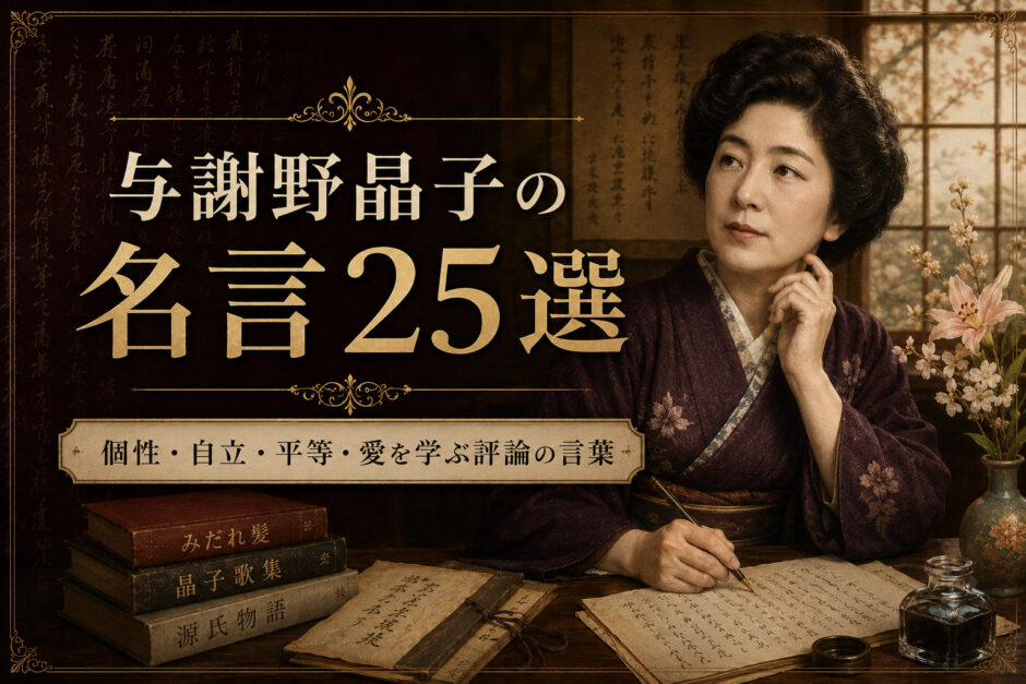 与謝野晶子の肖像と「与謝野晶子の名言25選」の文字を配したアイキャッチ画像