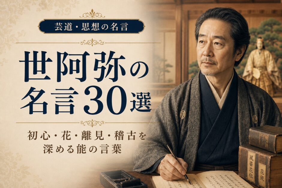 世阿弥の肖像と「世阿弥の名言30選」の文字を配したアイキャッチ画像